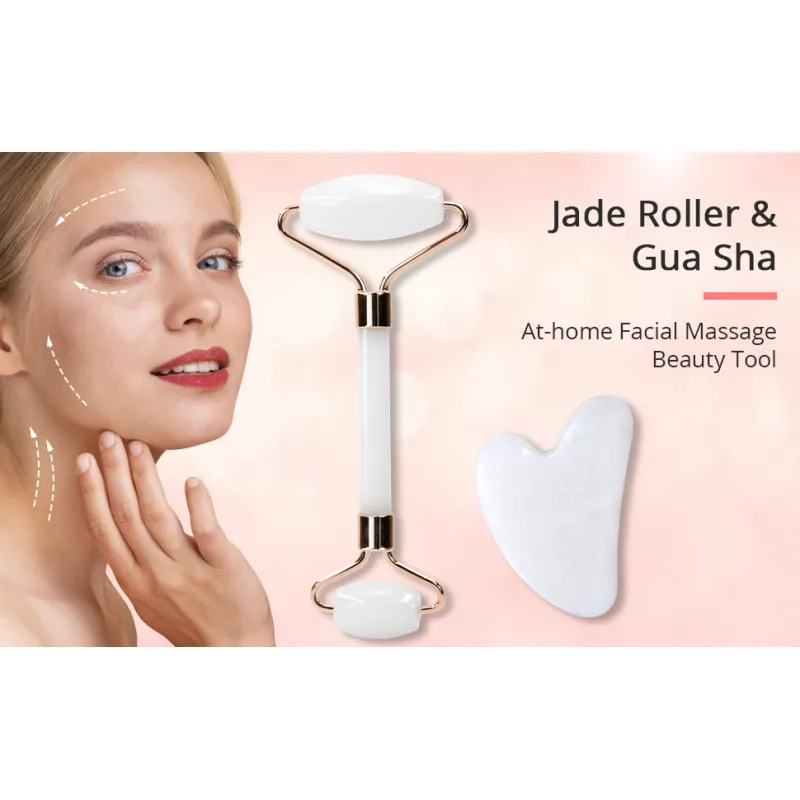 Masażer roller jadeitowy do twarzy biały