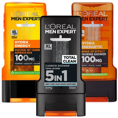 LOREAL żele pod prysznic dla mężczyzn ZESTAW XL 3 sztuki ⭐ Laroxy.pl
