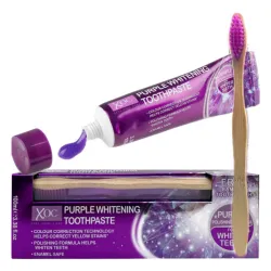 Fioletowa pasta do zębów wybielającana przebarwienia po kawie winie dla palaczy z Fluorem + Bambusowa Szczoteczka z Anglii 100ml